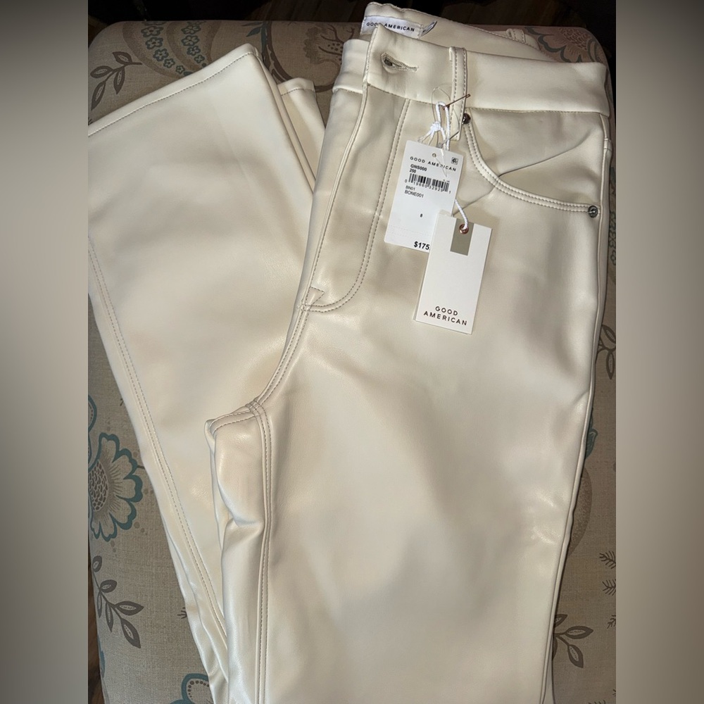 NWT GOOD AMERICAN FAUX LEATHER STRAIGHT LEG PANT - Color Bone Sz 8/29